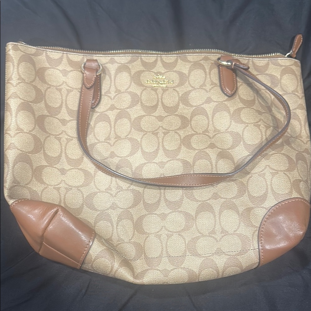 Coach Tan and Brown Signature Tote Bag